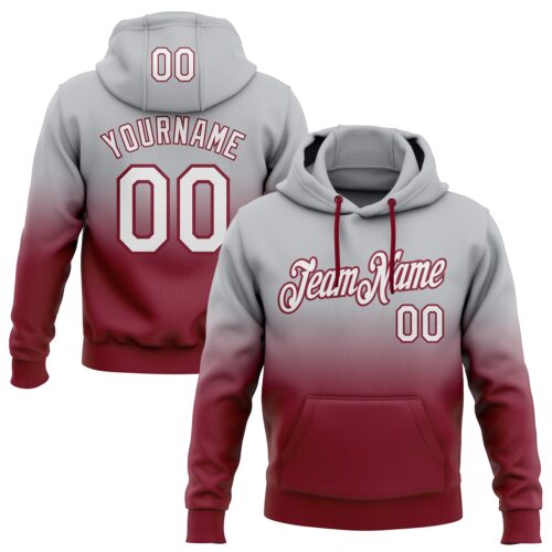 FadeFashion0438 Custom Stitched Gray White-Crimson Fade Fashion Sports Pullover Sweatshirt Hoodie