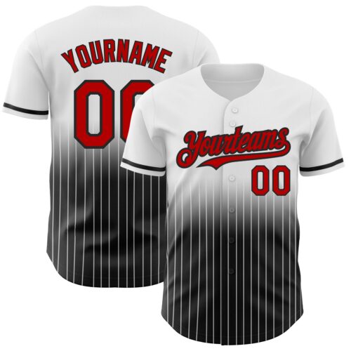 FadeFashion0444 Custom White Pinstripe Red-Black Authentic Fade Fashion Baseball Jersey