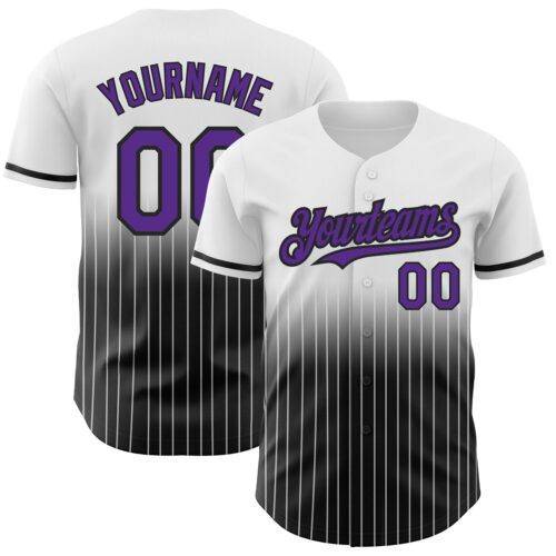 FadeFashion0450 Custom White Pinstripe Purple-Black Authentic Fade Fashion Baseball Jersey