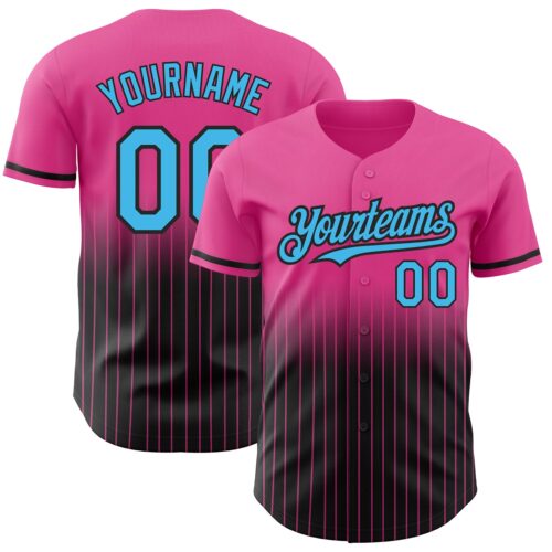 FadeFashion0465 Custom Pink Pinstripe Sky Blue-Black Authentic Fade Fashion Baseball Jersey