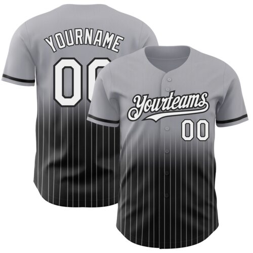 FadeFashion0473 Custom Gray Pinstripe White-Black Authentic Fade Fashion Baseball Jersey