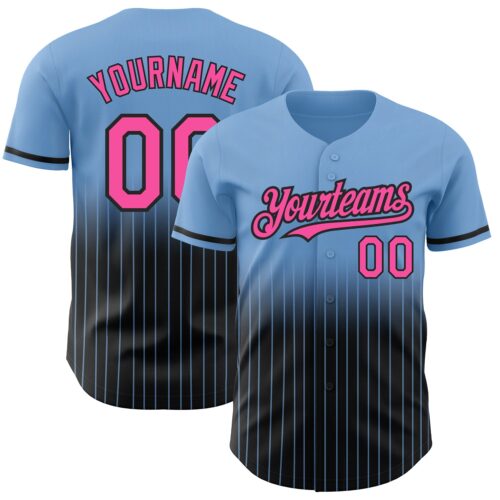 FadeFashion0485 Custom Light Blue Pinstripe Pink-Black Authentic Fade Fashion Baseball Jersey