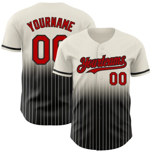 FadeFashion0490 Custom Cream Pinstripe Red-Black Authentic Fade Fashion Baseball Jersey