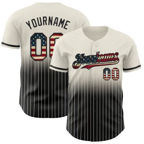 FadeFashion0492 Custom Cream Pinstripe Vintage USA Flag-Black Authentic Fade Fashion Baseball Jersey