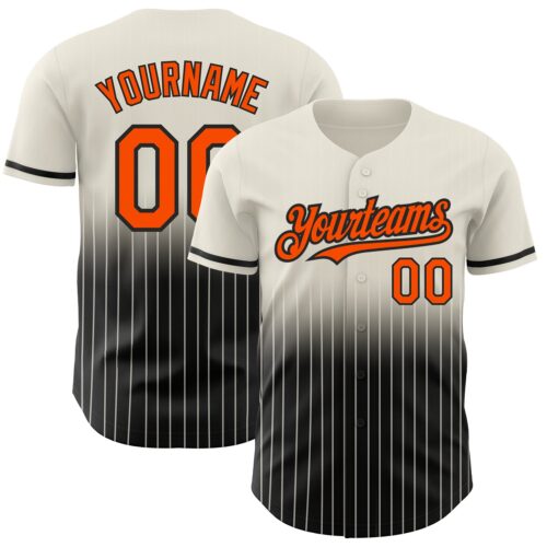 FadeFashion0493 Custom Cream Pinstripe Orange-Black Authentic Fade Fashion Baseball Jersey