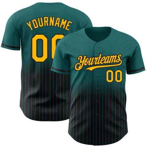 FadeFashion0499 Custom Teal Pinstripe Gold-Black Authentic Fade Fashion Baseball Jersey