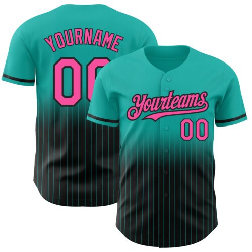 FadeFashion0505 Custom Aqua Pinstripe Pink-Black Authentic Fade Fashion Baseball Jersey