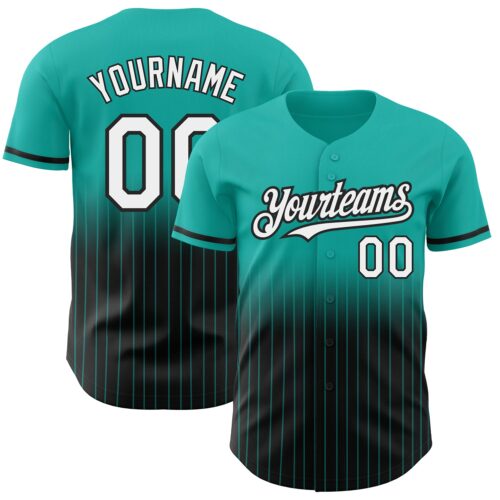 FadeFashion0506 Custom Aqua Pinstripe White-Black Authentic Fade Fashion Baseball Jersey