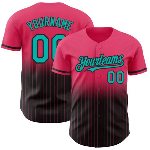 FadeFashion0508 Custom Neon Pink Pinstripe Aqua-Black Authentic Fade Fashion Baseball Jersey
