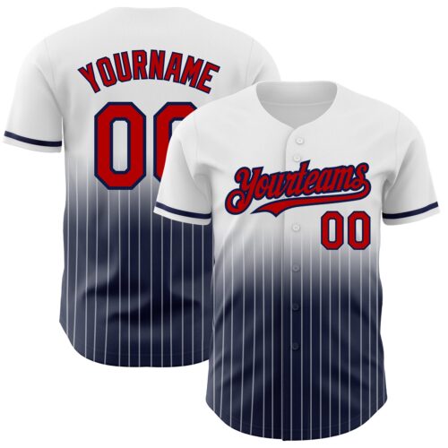 FadeFashion0509 Custom White Pinstripe Red-Navy Authentic Fade Fashion Baseball Jersey