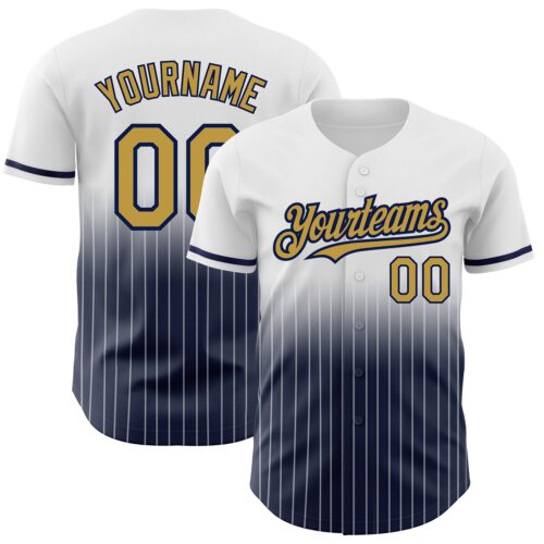 FadeFashion0512 Custom White Pinstripe Old Gold-Navy Authentic Fade Fashion Baseball Jersey