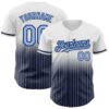 Custom White Pinstripe Light Blue-Navy Authentic Fade Fashion Baseball Jersey