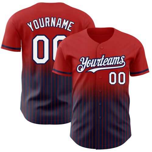 FadeFashion0518 Custom Red Pinstripe White-Navy Authentic Fade Fashion Baseball Jersey