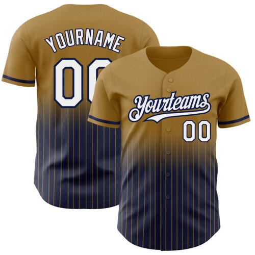 FadeFashion0524 Custom Old Gold Pinstripe White-Navy Authentic Fade Fashion Baseball Jersey