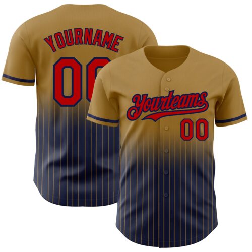 FadeFashion0525 Custom Old Gold Pinstripe Red-Navy Authentic Fade Fashion Baseball Jersey
