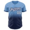 Custom Light Blue Pinstripe White-Navy Authentic Fade Fashion Baseball Jersey