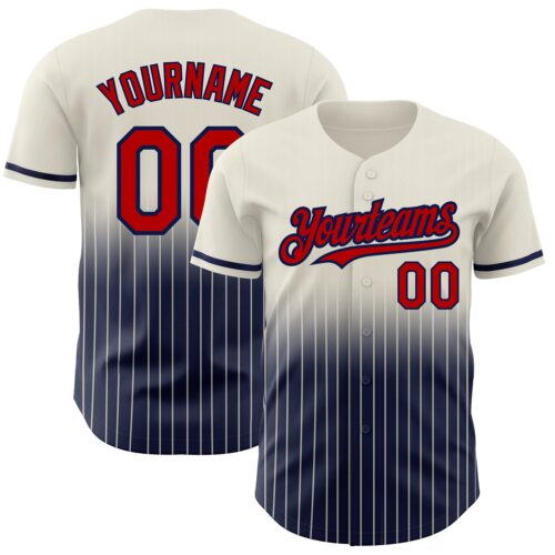 FadeFashion0531 Custom Cream Pinstripe Red-Navy Authentic Fade Fashion Baseball Jersey