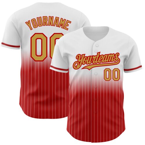 FadeFashion0557 Custom White Pinstripe Old Gold-Red Authentic Fade Fashion Baseball Jersey