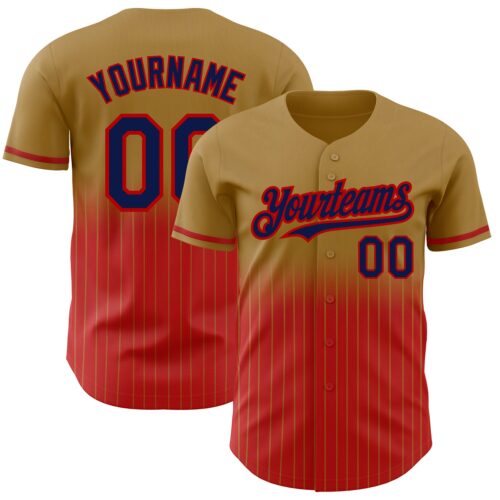 FadeFashion0562 Custom Old Gold Pinstripe Navy-Red Authentic Fade Fashion Baseball Jersey