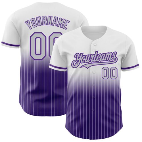 FadeFashion0567 Custom White Pinstripe Gray-Purple Authentic Fade Fashion Baseball Jersey