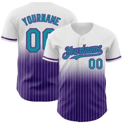 FadeFashion0569 Custom White Pinstripe Teal-Purple Authentic Fade Fashion Baseball Jersey