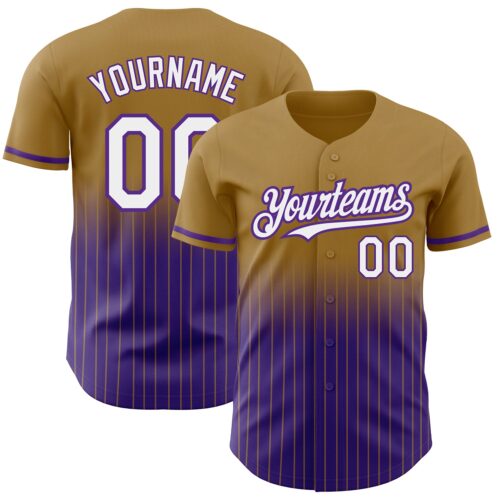 FadeFashion0573 Custom Old Gold Pinstripe White-Purple Authentic Fade Fashion Baseball Jersey