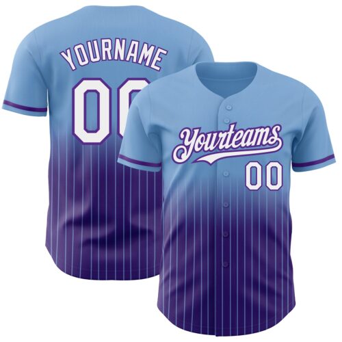 FadeFashion0576 Custom Light Blue Pinstripe White-Purple Authentic Fade Fashion Baseball Jersey