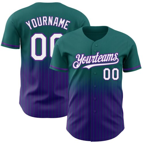 FadeFashion0578 Custom Teal Pinstripe White-Purple Authentic Fade Fashion Baseball Jersey