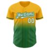 Custom Gold Pinstripe White-Kelly Green Authentic Fade Fashion Baseball Jersey