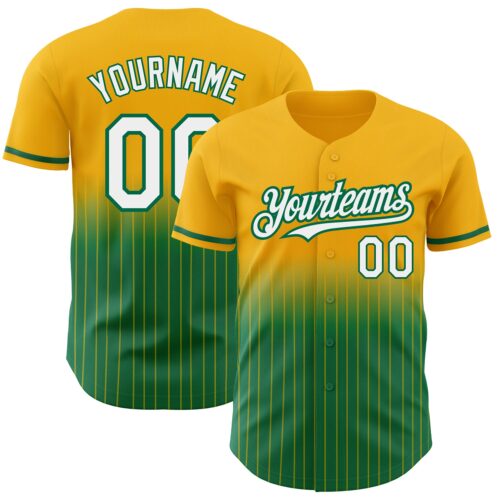 FadeFashion0600 Custom Gold Pinstripe White-Kelly Green Authentic Fade Fashion Baseball Jersey