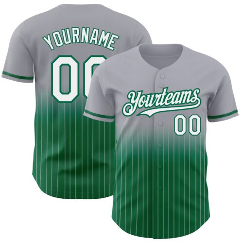 FadeFashion0604 Custom Gray Pinstripe White-Kelly Green Authentic Fade Fashion Baseball Jersey