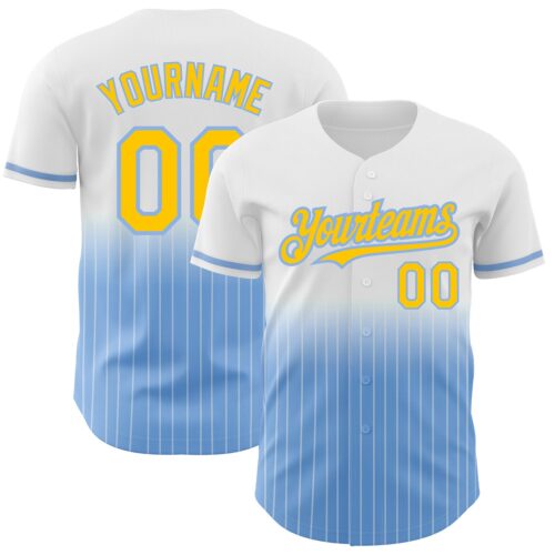 FadeFashion0605 Custom White Pinstripe Yellow-Light Blue Authentic Fade Fashion Baseball Jersey