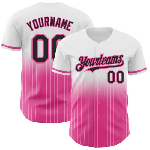 FadeFashion0620 Custom White Pinstripe Black-Pink Authentic Fade Fashion Baseball Jersey