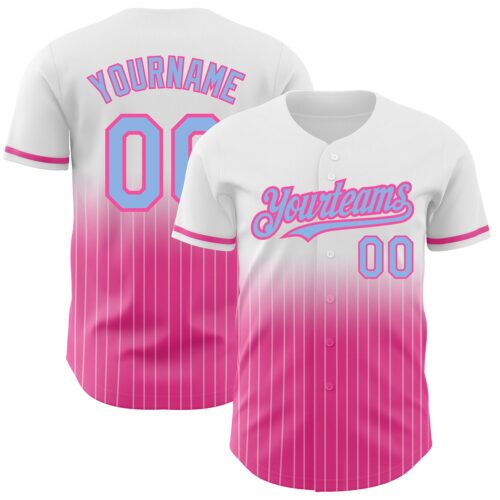 FadeFashion0621 Custom White Pinstripe Light Blue-Pink Authentic Fade Fashion Baseball Jersey
