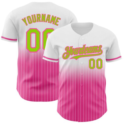 FadeFashion0624 Custom White Pinstripe Neon Green-Pink Authentic Fade Fashion Baseball Jersey