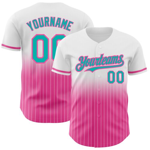 FadeFashion0627 Custom White Pinstripe Aqua-Pink Authentic Fade Fashion Baseball Jersey