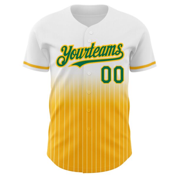 Custom White Pinstripe Kelly Green-Gold Authentic Fade Fashion Baseball Jersey