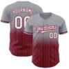 Custom Gray Pinstripe White-Crimson Authentic Fade Fashion Baseball Jersey