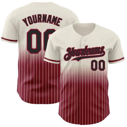 FadeFashion0647 Custom Cream Pinstripe Black-Crimson Authentic Fade Fashion Baseball Jersey