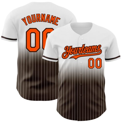 FadeFashion0656 Custom White Pinstripe Orange-Brown Authentic Fade Fashion Baseball Jersey