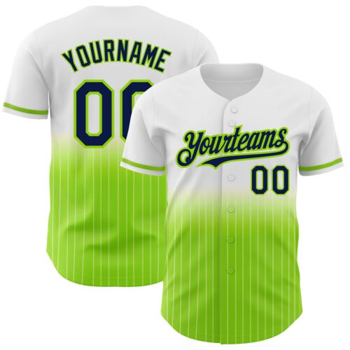 FadeFashion0664 Custom White Pinstripe Navy-Neon Green Authentic Fade Fashion Baseball Jersey