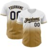Custom White Pinstripe Navy-Old Gold Authentic Fade Fashion Baseball Jersey