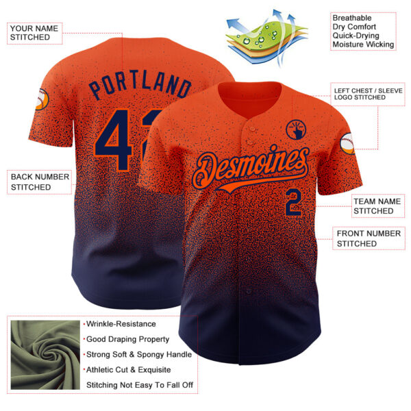 Custom Orange Navy Authentic Fade Fashion Baseball Jersey