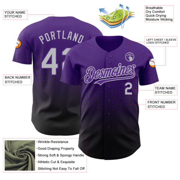 Custom Purple Gray-Black Authentic Fade Fashion Baseball Jersey