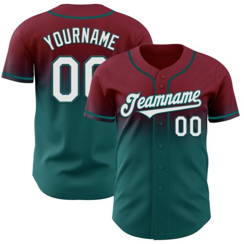 FadeFashion0838 Custom Crimson White-Teal Authentic Fade Fashion Baseball Jersey