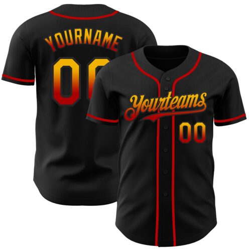 FadeFashion0840 Custom Black Gold-Red Authentic Fade Fashion Baseball Jersey