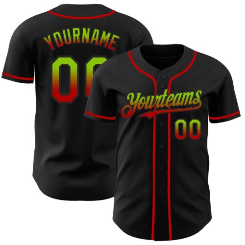 FadeFashion0844 Custom Black Neon Green-Red Authentic Fade Fashion Baseball Jersey