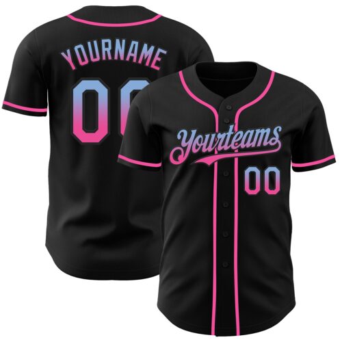 FadeFashion0855 Custom Black Light Blue-Pink Authentic Fade Fashion Baseball Jersey
