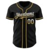 Custom Black White-Old Gold Authentic Fade Fashion Baseball Jersey