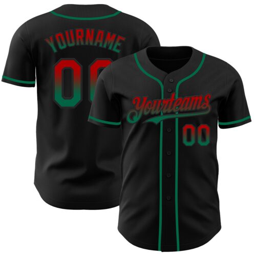 FadeFashion0876 Custom Black Red-Kelly Green Authentic Fade Fashion Baseball Jersey